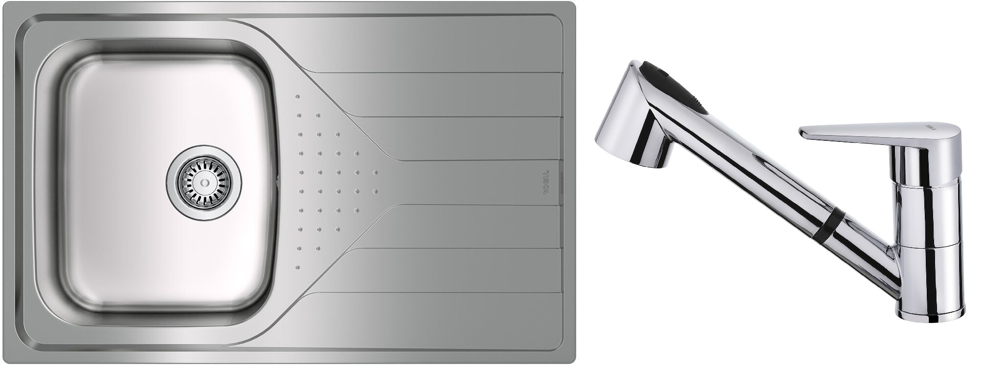 Set Stahlspüle mit Siphon Teka Universe 115110011, Küchenarmatur Teka IN 469781200