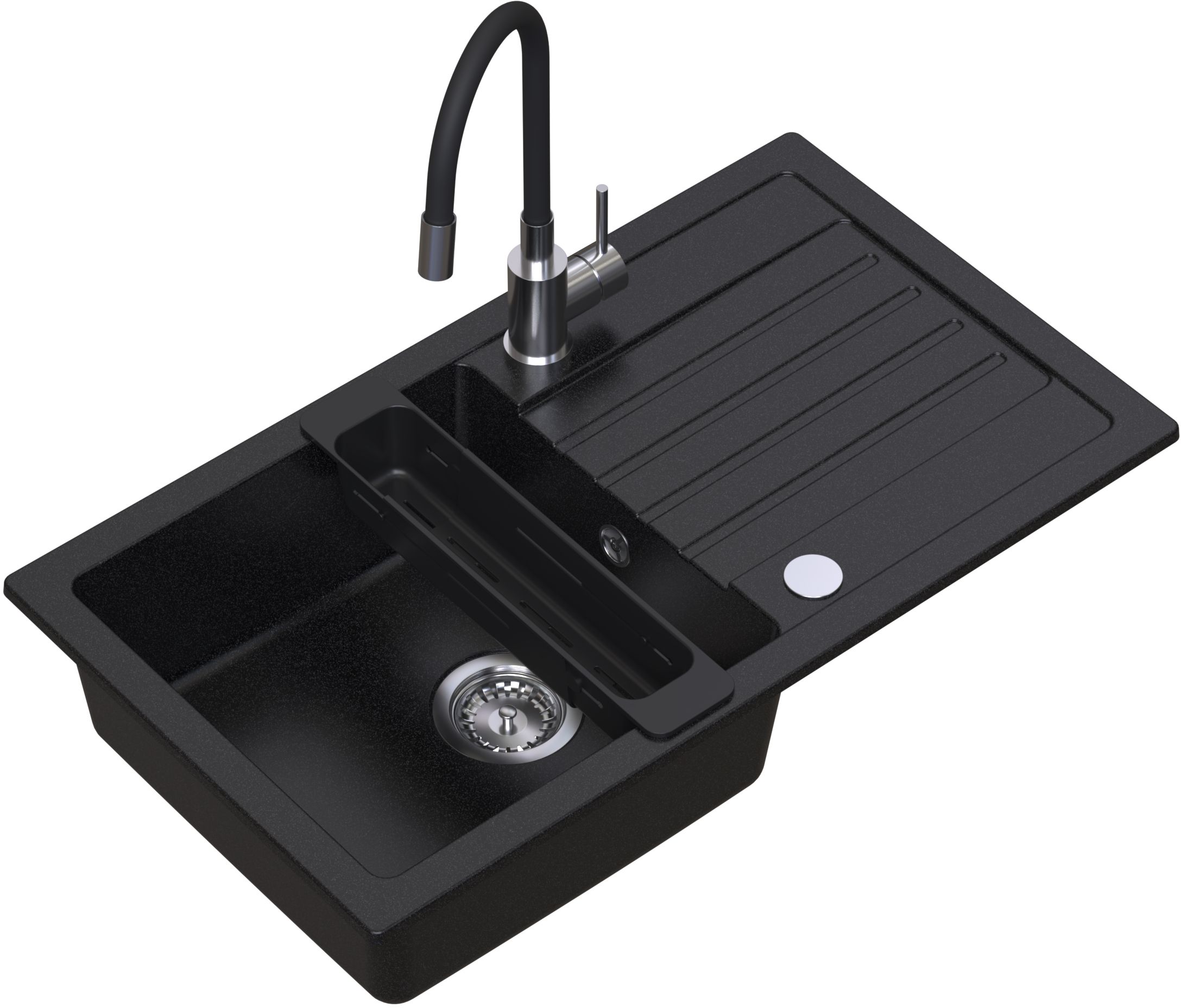 Ruvetti Natu Maxi Waschbecken mit Wasserhahn und Zubehör schwarz/stahl LP_3200-NM7744BC_W