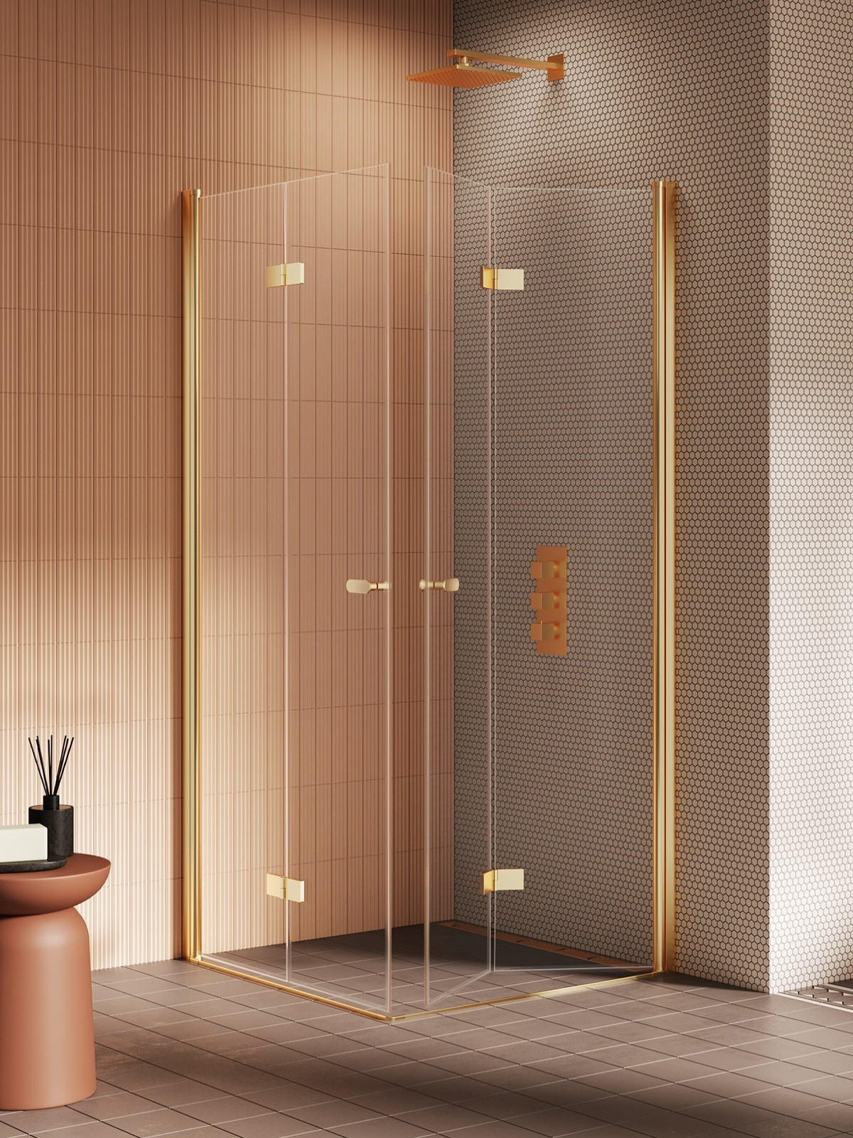New Trendy New Soleo Gold Brushed Dusche 90x80 cm rechteckig gold gebürstet/durchsichtiges Glas K-4306