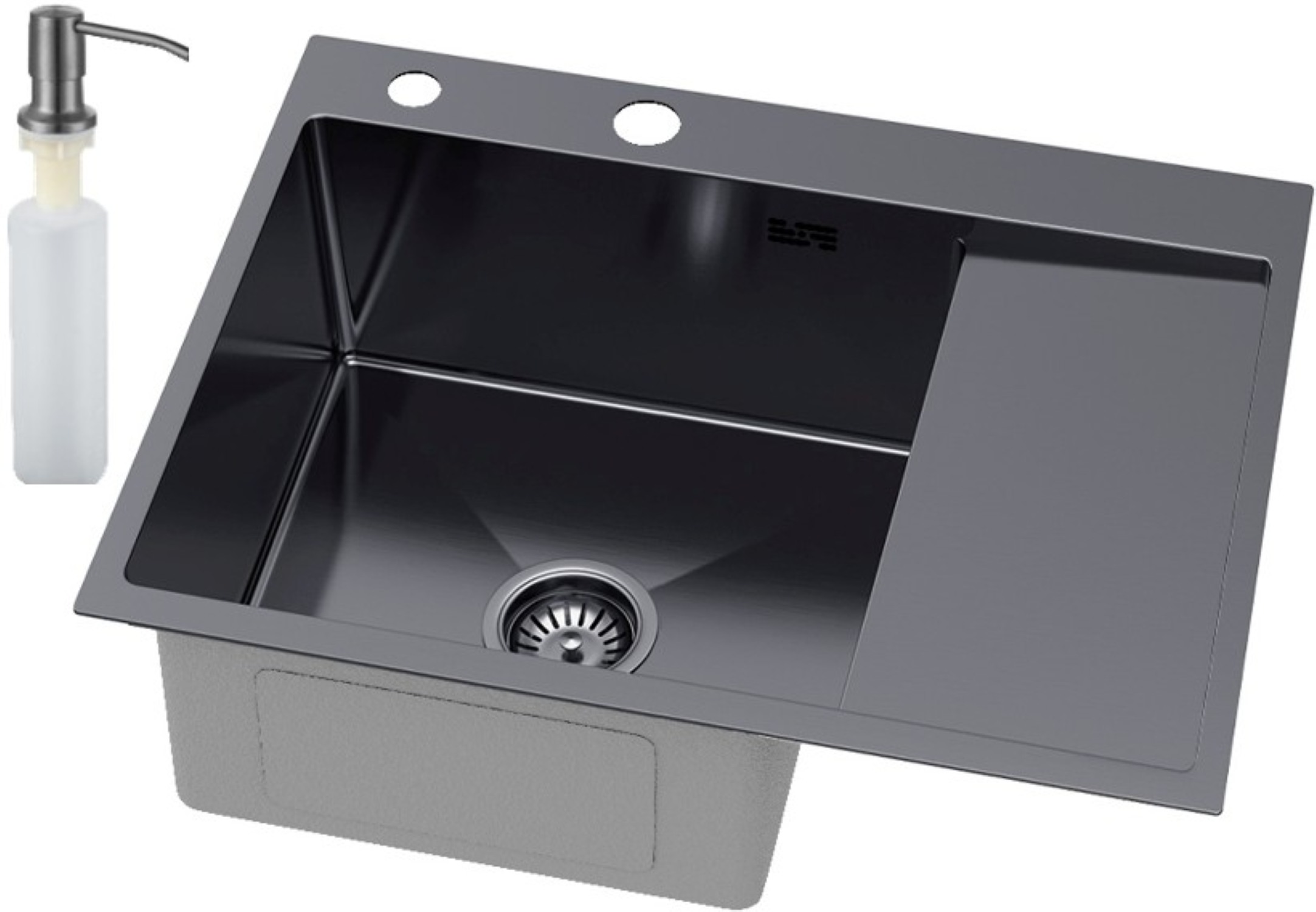 Ruvetti Linar Waschbecken mit Spender 62x48 cm graphit 5002L_PVD_GRF120_WL