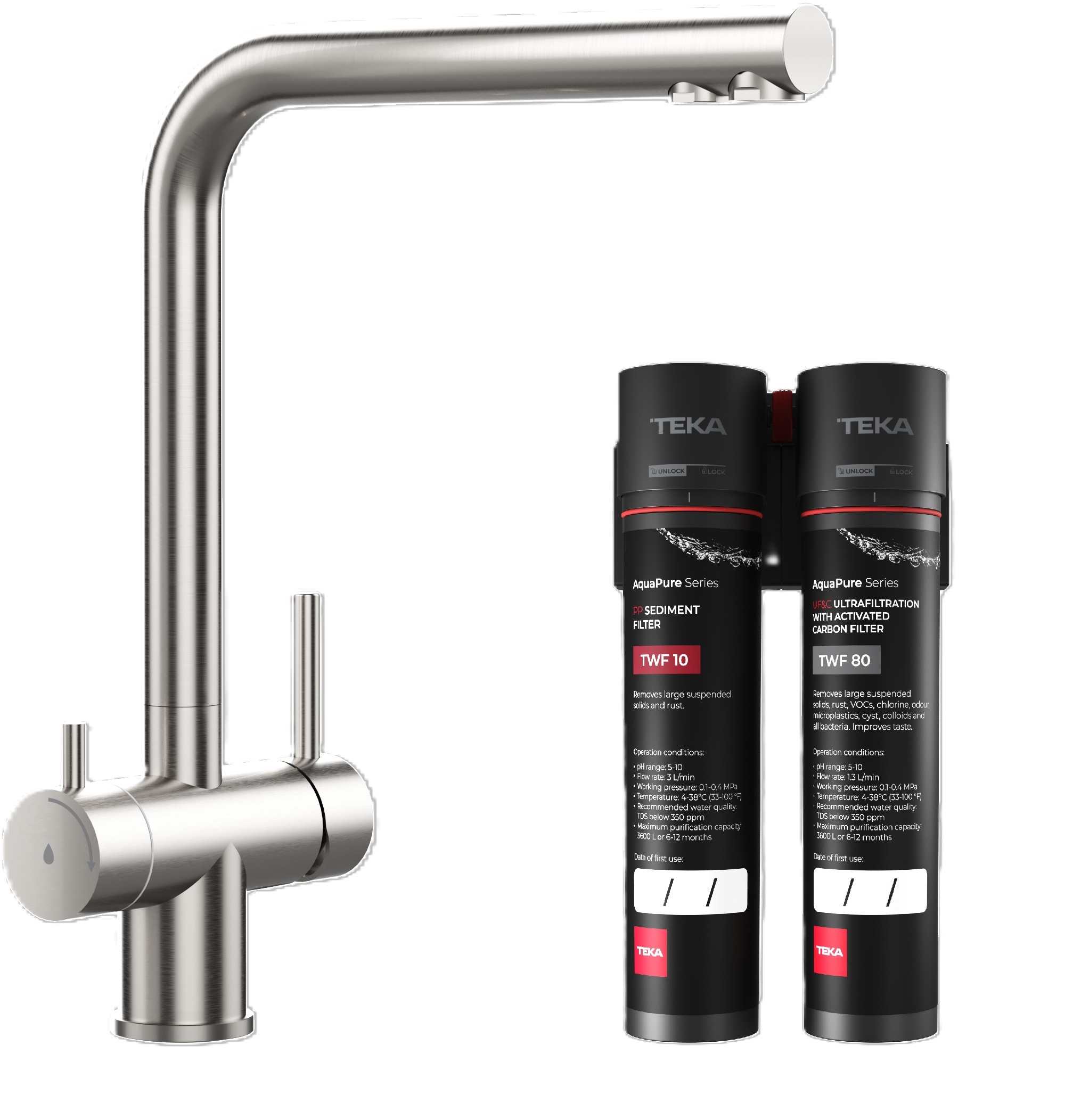 Set Wasserhahn mit Wasserfilter Teka Uni 116030084, Untertischfilter Teka TWF 118510001