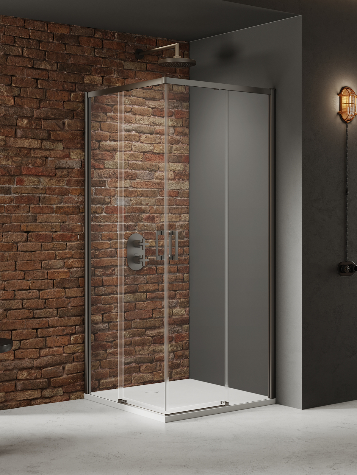 New Trendy Prime Gunmetal Brushed Duschkabine 90x90 cm quadratisch gunmetal gebürstet/durchsichtiges Glas D-0883A/D-0884A