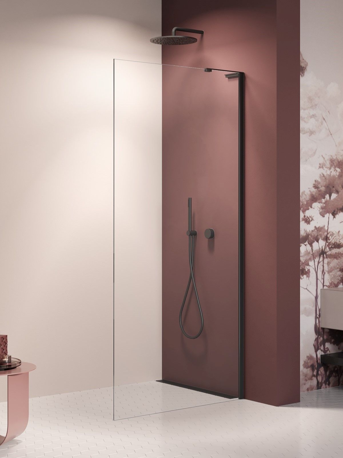 New Trendy Nesta Black Walk-In Duschwand 120 cm schwarz Matte/durchsichtiges Glas K-1727-WL