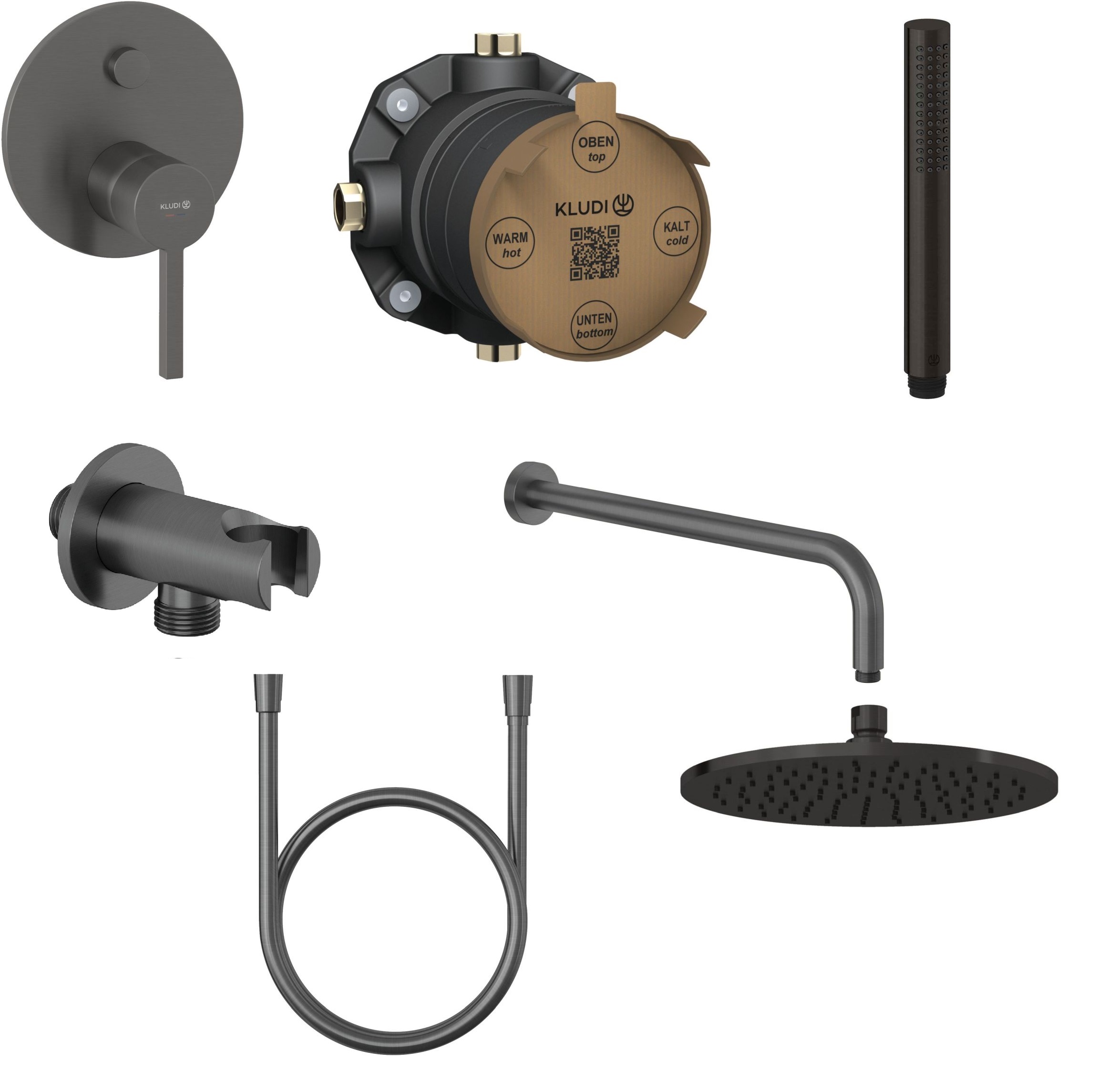 Set Badewannen- und Duscharmatur Kludi Nova Fonte Puristic 20759N215, Kopfbrause Kludi A-QA 64325N2-00, 66514N2-00, 88022, 39120N2-00, 65567N2-00, 61071N2-00