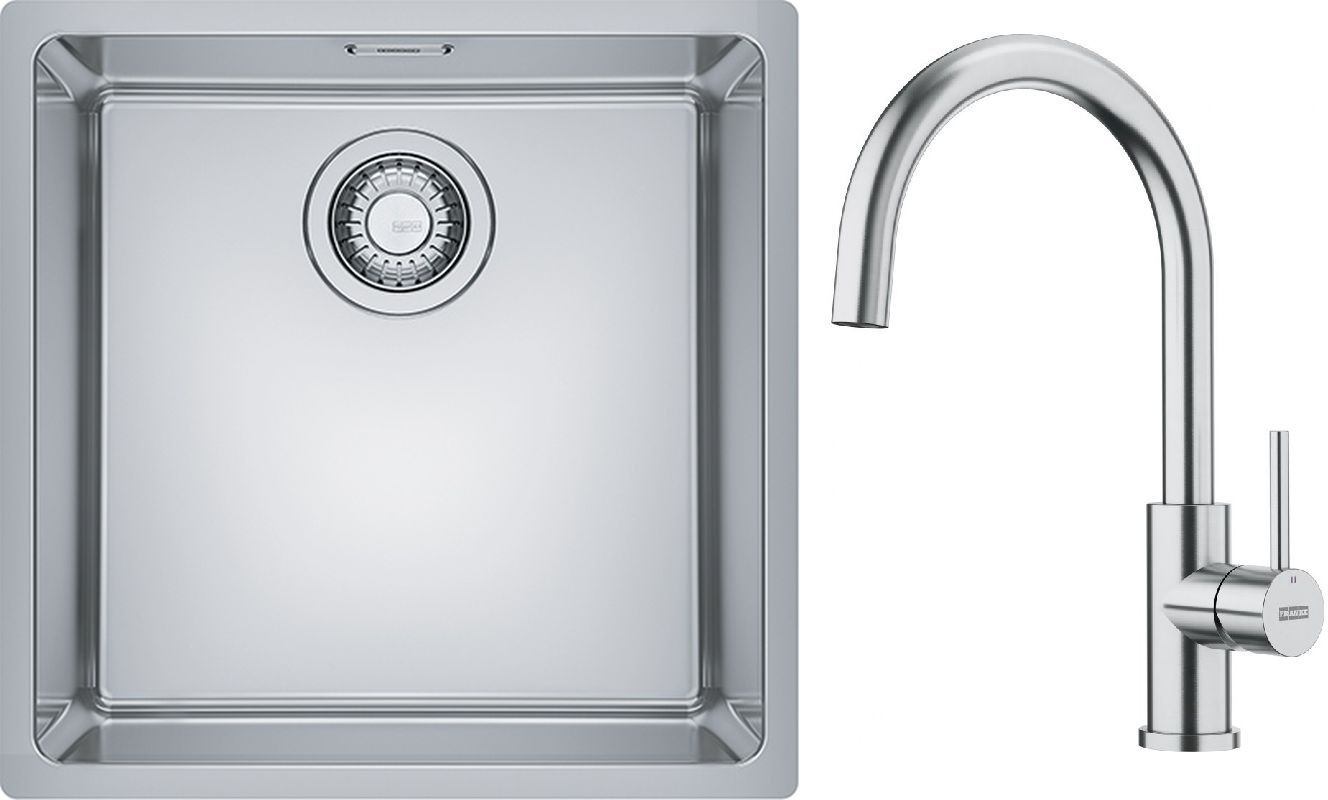 Set Edelstahlspüle Franke Maris 122.0543.995, Küchenarmatur Franke Smart Glenda 115.0747.473