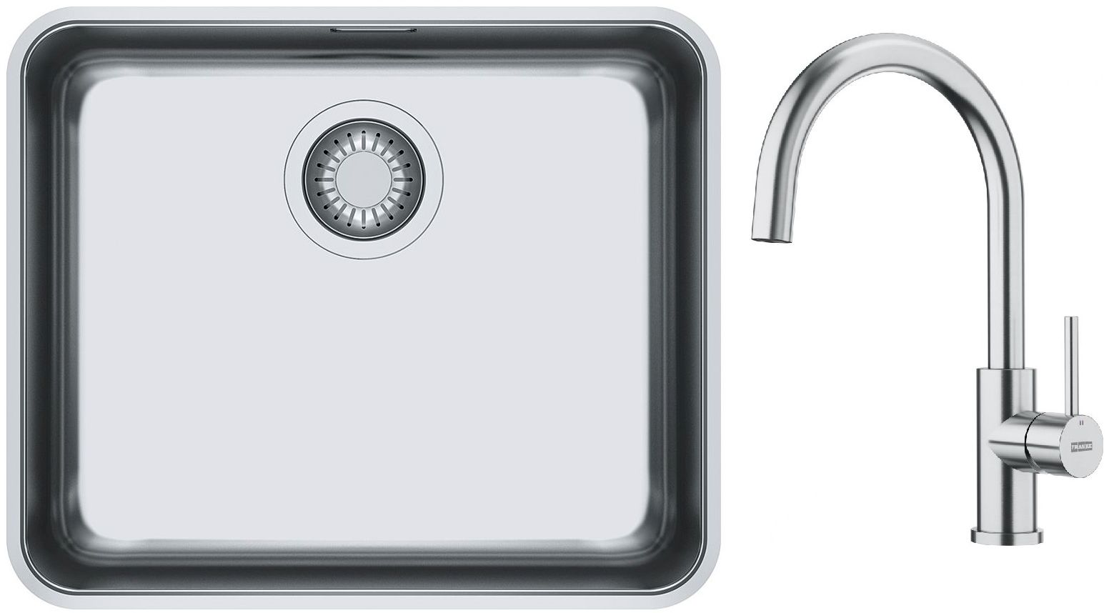 Set Küchenarmatur Franke Smart Glenda 115.0747.473, Edelstahlspüle Franke Aton 122.0204.649