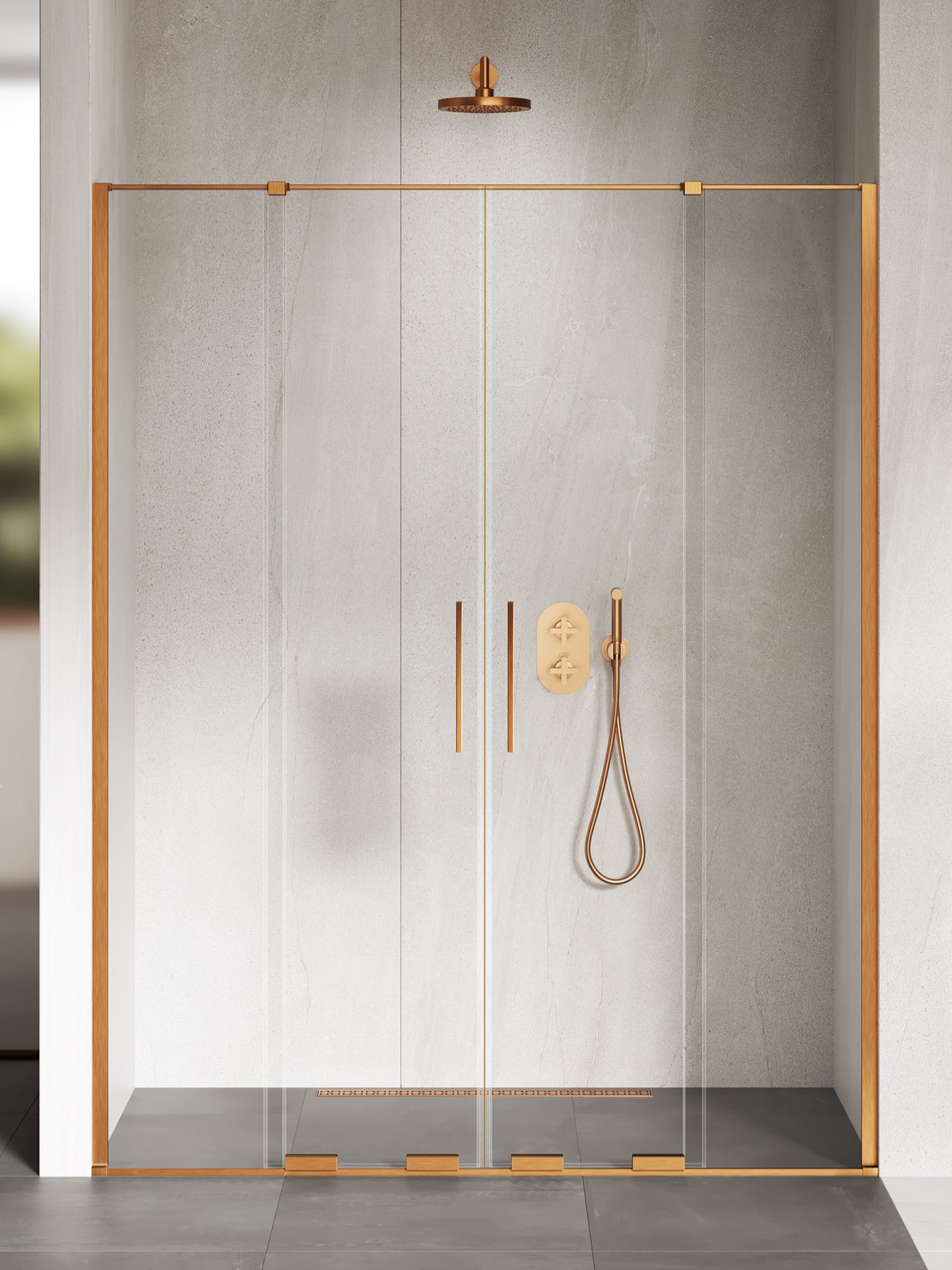 New Trendy Smart Duschtüren 170 cm Schiebe- kupfer gebürstet/durchsichtiges Glas EXK-7665