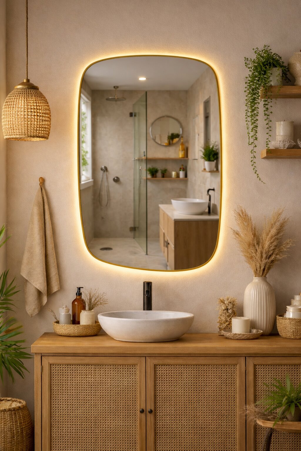 Baltica Design Stone Calm Spiegel 60x90 cm mit Beleuchtung gold 5904107932675