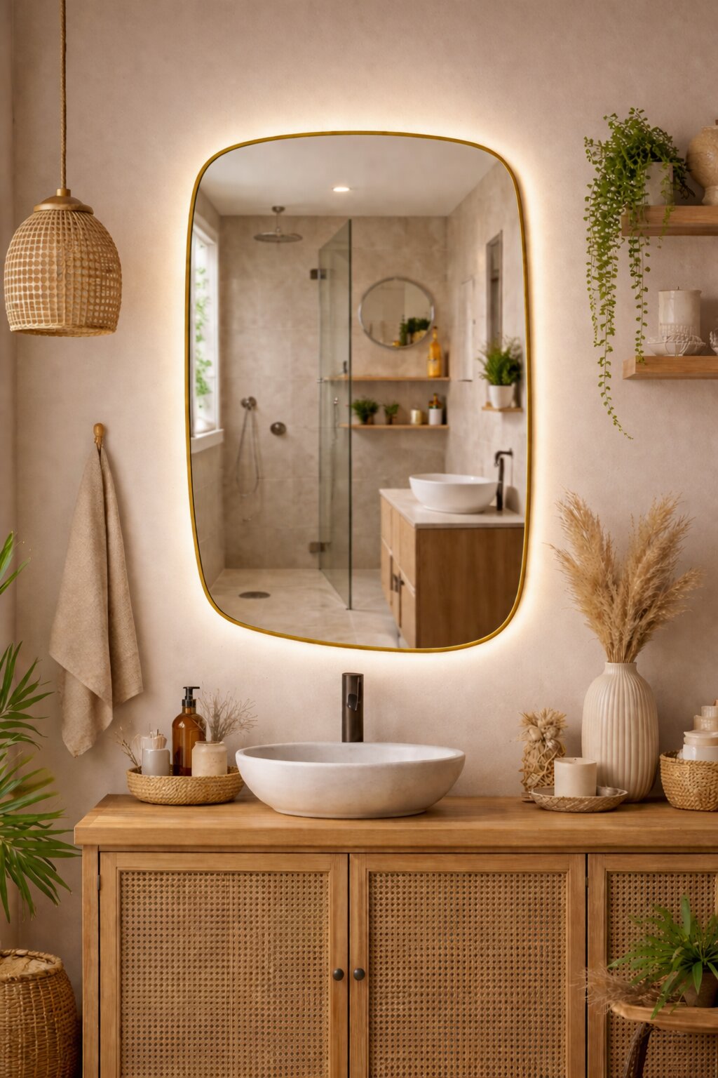 Baltica Design Stone Calm Spiegel 60x90 cm mit Beleuchtung gold 5904107932651