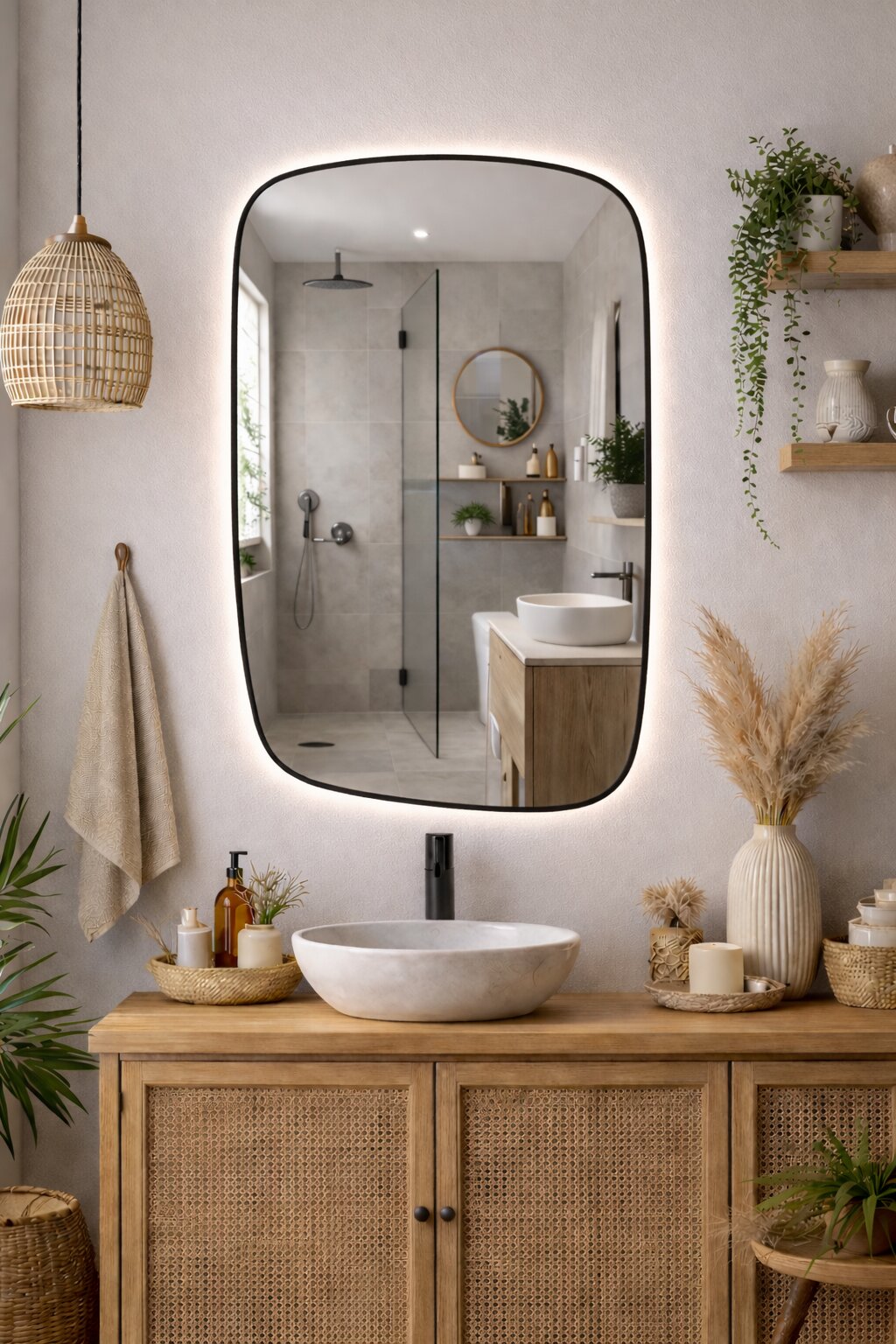 Baltica Design Stone Calm Spiegel 60x90 cm mit Beleuchtung schwarz 5904107932620
