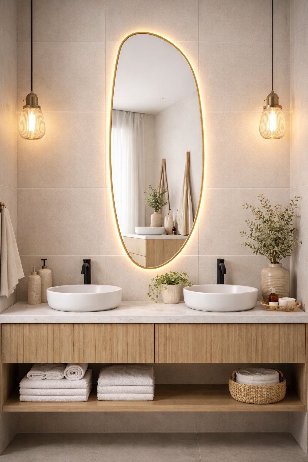 Baltica Design Stone Fluid Spiegel 50x155 cm mit Beleuchtung gold 5904107932798