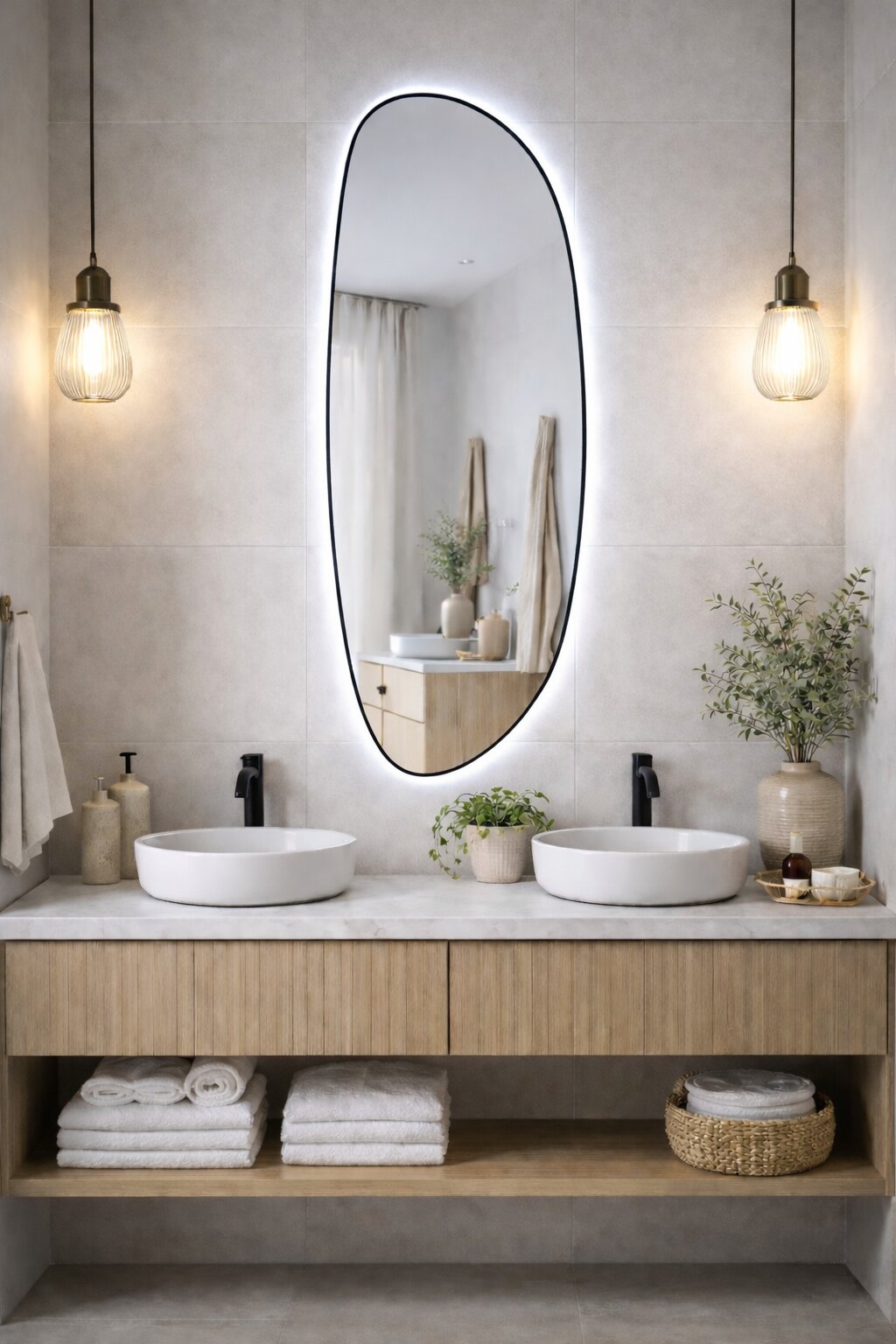 Baltica Design Stone Fluid Spiegel 50x155 cm mit Beleuchtung schwarz 5904107932750