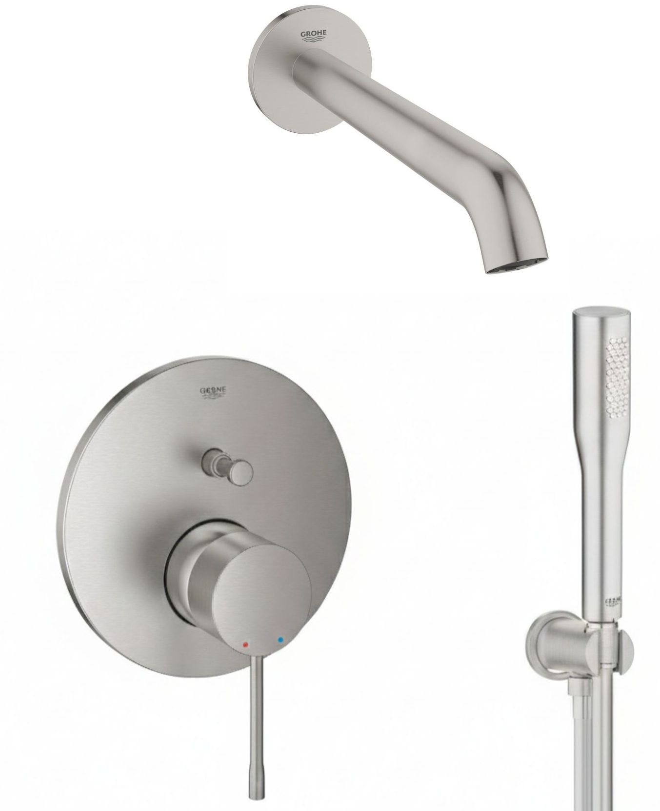 Set Badewannen- und Duscharmatur Grohe Essence 24058DC1, Auslauf Grohe Essence 13449DC1, 26658DC0, 27400DC0, 28362DC1