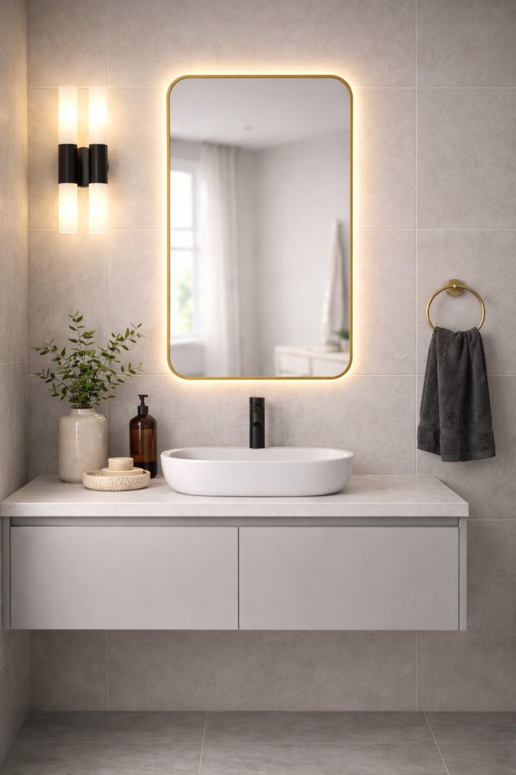 Baltica Design Stone Aura Spiegel 60x90 cm mit Beleuchtung gold 5904107932859