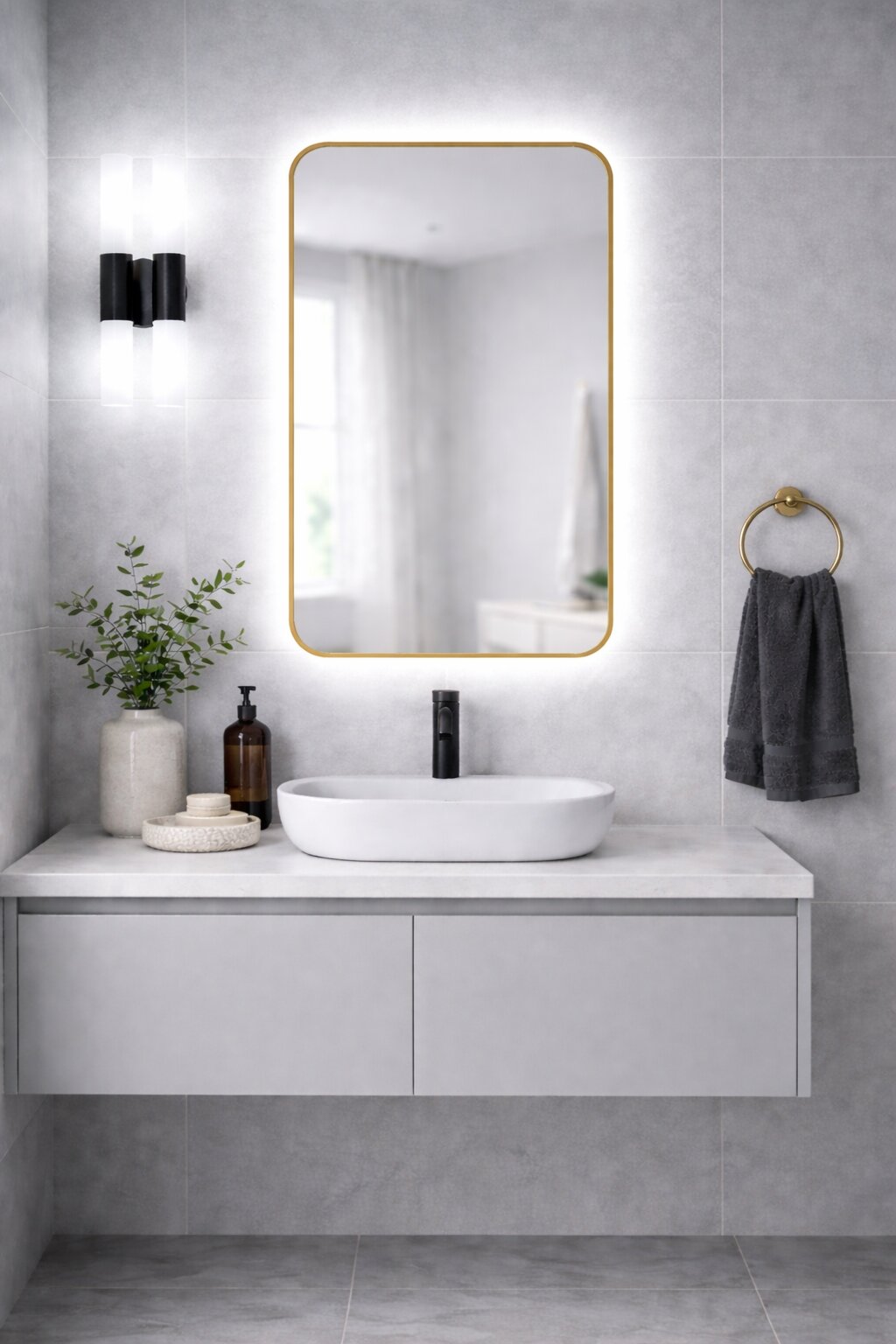 Baltica Design Stone Aura Spiegel 60x90 cm mit Beleuchtung gold 5904107932842