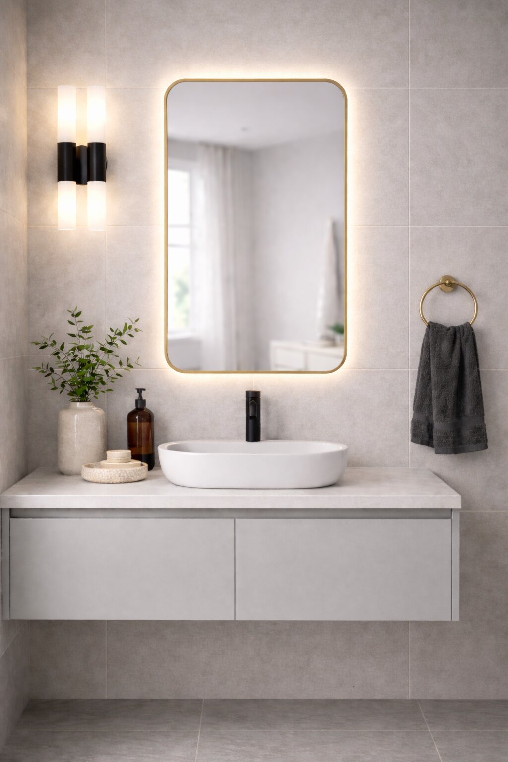 Baltica Design Stone Aura Spiegel 60x90 cm mit Beleuchtung gold 5904107932835