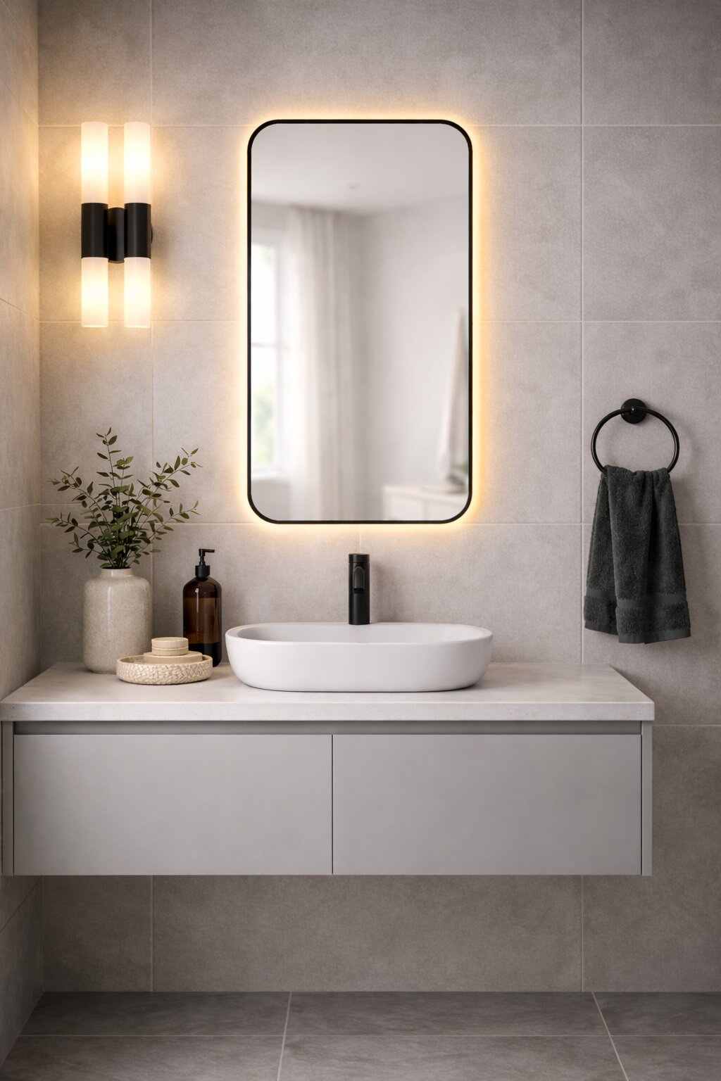Baltica Design Stone Aura Spiegel 60x90 cm mit Beleuchtung schwarz 5904107932828
