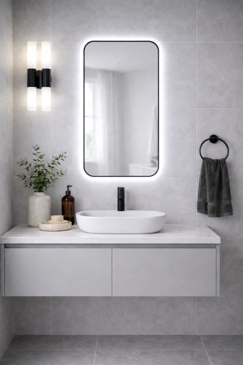 Baltica Design Stone Aura Spiegel 60x90 cm mit Beleuchtung schwarz 5904107932811