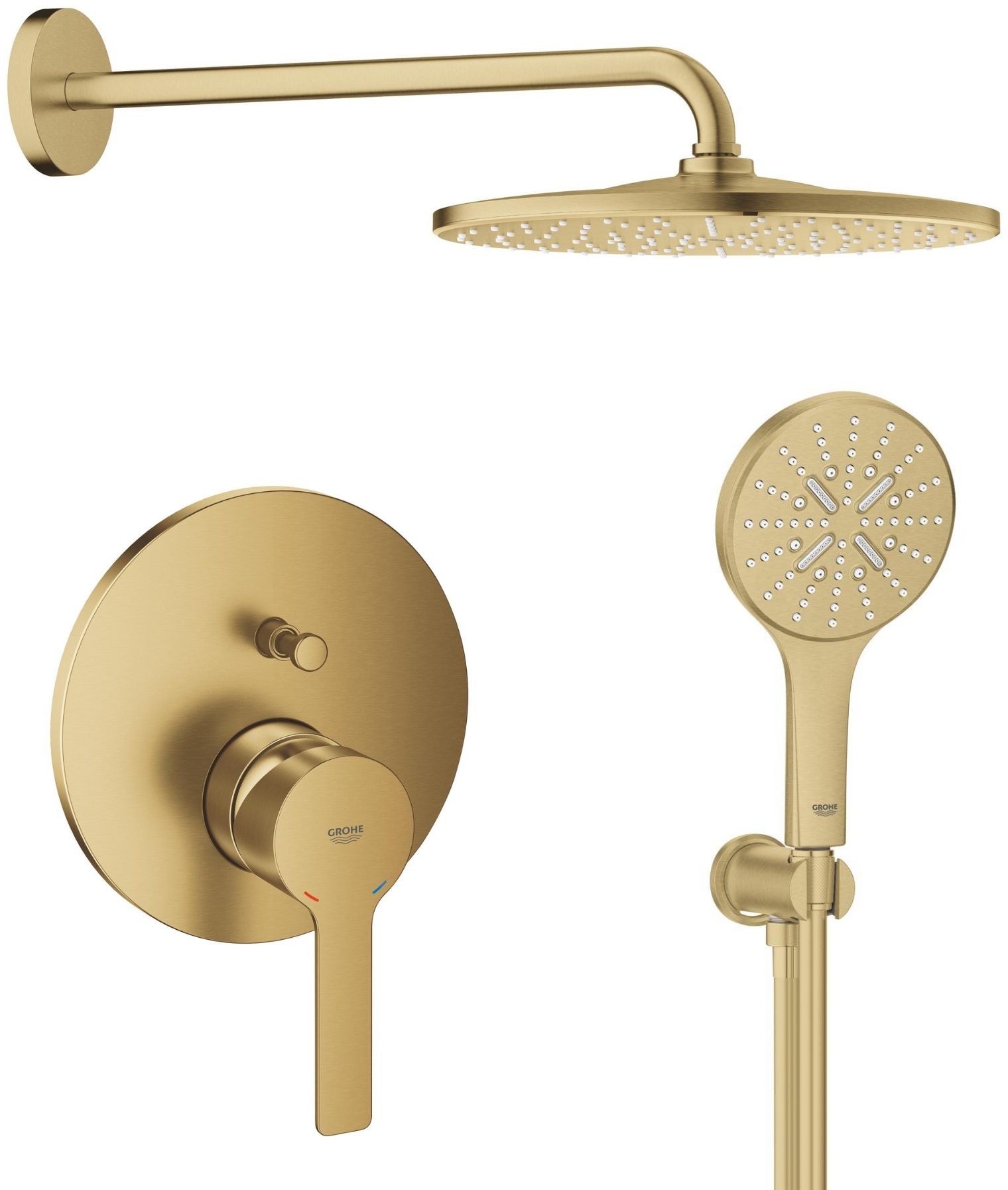 Set Kopfbrause mit Brausearm Grohe Rainshower 26558GN0, Badewannen- und Duscharmatur Grohe Lineare 24064GN1, 26574GN0, 26658GN0, 28362GL1