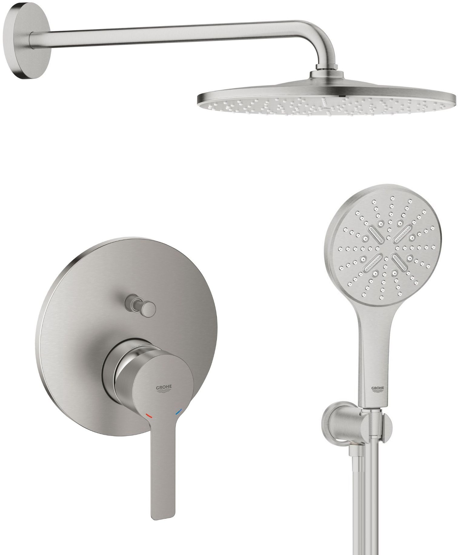 Set Kopfbrause mit Brausearm Grohe Rainshower 26558DC0, Badewannen- und Duscharmatur Grohe Lineare 24064DC1, 26574DC0, 26658DC0, 28362DC1