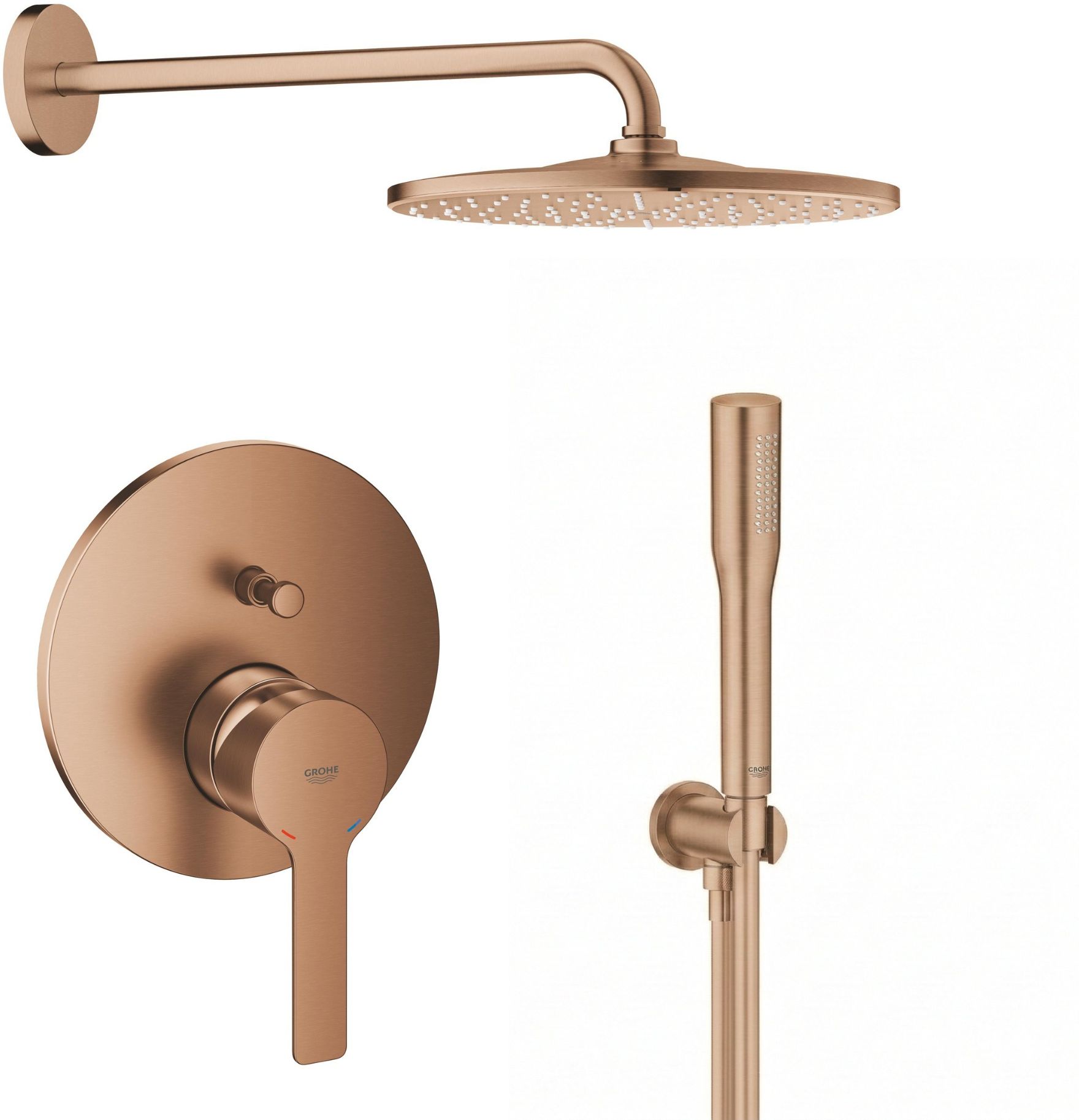 Set Kopfbrause mit Brausearm Grohe Rainshower Mono 26558DL0, Badewannen- und Duscharmatur Grohe Lineare 24064DL1, 26658DL0, 27400DL0, 28388DA1