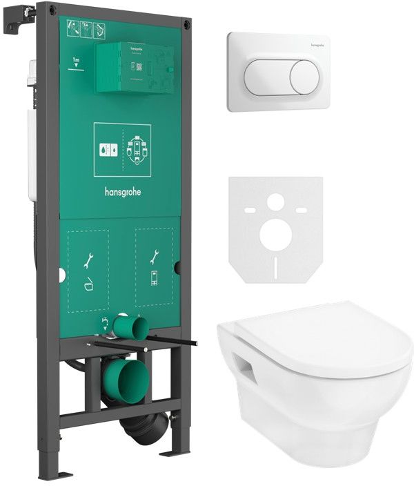 Set WC-Becken mit Absenkautomatik-Sitz Hansgrohe GladeLake S 60309450, Unterputzrahmen Hansgrohe iFrame universal 01022180, 66002450