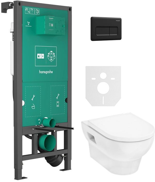 Set WC-Becken mit Absenkautomatik-Sitz Hansgrohe GladeLake S 60309450, Unterputzrahmen Hansgrohe iFrame universal 01022180, 66001670