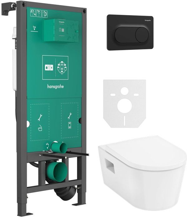 Set WC-Becken mit Absenkautomatik-Sitz Hansgrohe EluPura Original S 60288450, Unterputzrahmen Hansgrohe iFrame universal 01022180, 66002670
