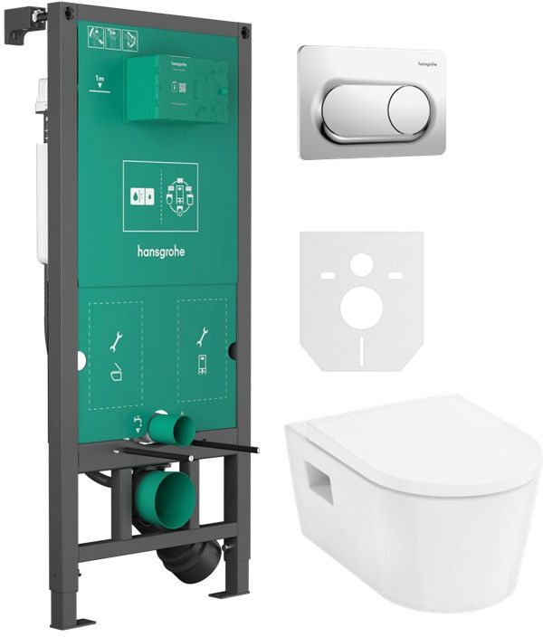 Set WC-Becken mit Absenkautomatik-Sitz Hansgrohe EluPura Original S 60288450, Unterputzrahmen Hansgrohe iFrame universal 01022180, 66002000