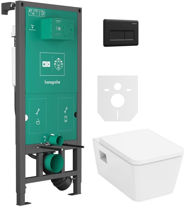 Set WC-Becken mit Absenkautomatik-Sitz Hansgrohe EluPura Original Q 60289450, Unterputzrahmen Hansgrohe iFrame universal 01022180, 66001670