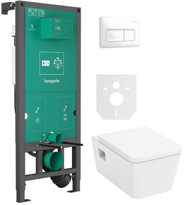 Set WC-Becken mit Absenkautomatik-Sitz Hansgrohe EluPura Original Q 60289450, Unterputzrahmen Hansgrohe iFrame universal 01022180, 66001700