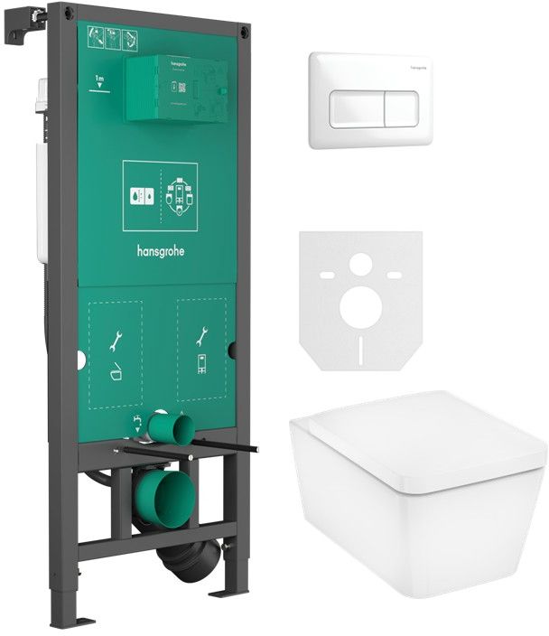 Set WC-Becken mit Absenkautomatik-Sitz Hansgrohe EluPura Q 60293450, Unterputzrahmen Hansgrohe iFrame universal 01022180, 66001450