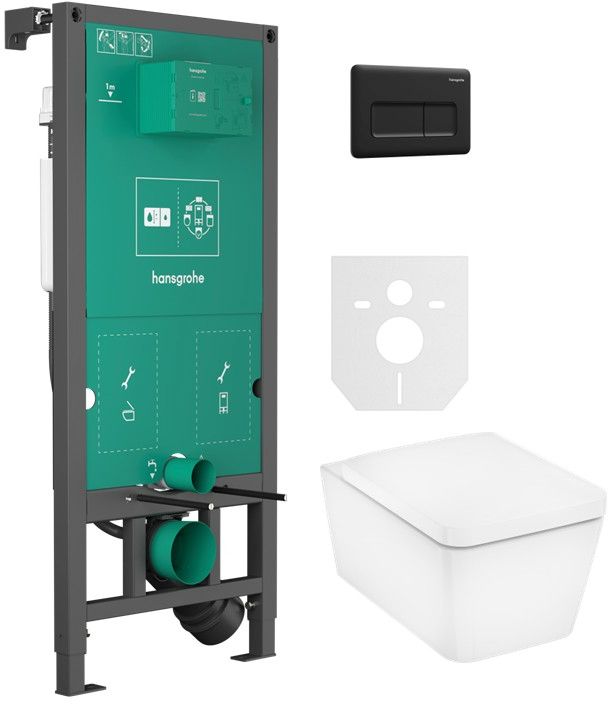 Set WC-Becken mit Absenkautomatik-Sitz Hansgrohe EluPura Q 60293450, Unterputzrahmen Hansgrohe iFrame universal 01022180, 66001670