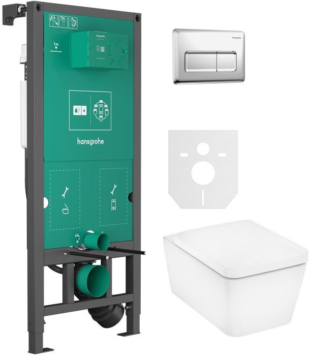 Set WC-Becken mit Absenkautomatik-Sitz Hansgrohe EluPura Q 60293450, Unterputzrahmen Hansgrohe iFrame universal 01022180, 66001000
