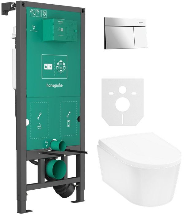 Set Betätigungsplatte Hansgrohe Element E 66003000, WC-Becken Hansgrohe EluPura S 60193450, 01022180, 60148450