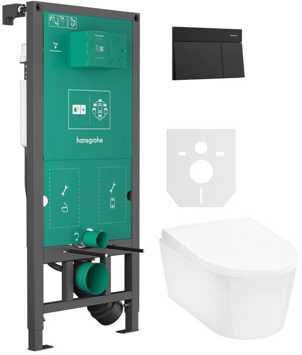Set Betätigungsplatte Hansgrohe Element E 66003670, WC-Becken Hansgrohe EluPura S 60193450, 01022180, 60148450