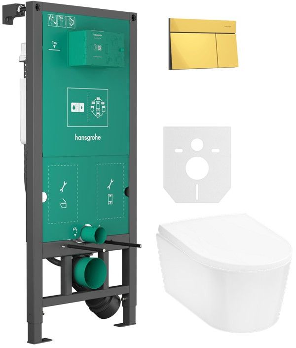 Set Betätigungsplatte Hansgrohe Element E 66003990, WC-Becken Hansgrohe EluPura S 60193450, 01022180, 60148450