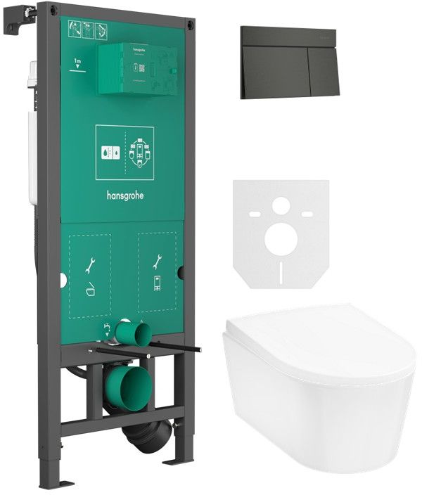 Set WC-Becken Hansgrohe EluPura S 60343450, Betätigungsplatte Hansgrohe Element E 66003340, 01022180, 60148450