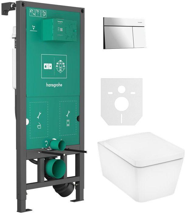 Set WC-Becken mit Absenkautomatik-Sitz Hansgrohe EluPura Q 60293450, Betätigungsplatte Hansgrohe Element E 66003000, 01022180