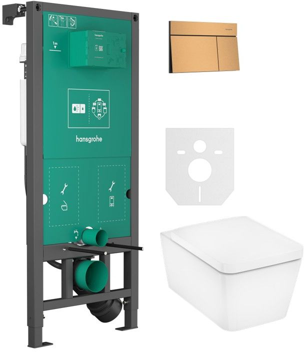 Set WC-Becken mit Absenkautomatik-Sitz Hansgrohe EluPura Q 60293450, Betätigungsplatte Hansgrohe Element E 66003140, 01022180