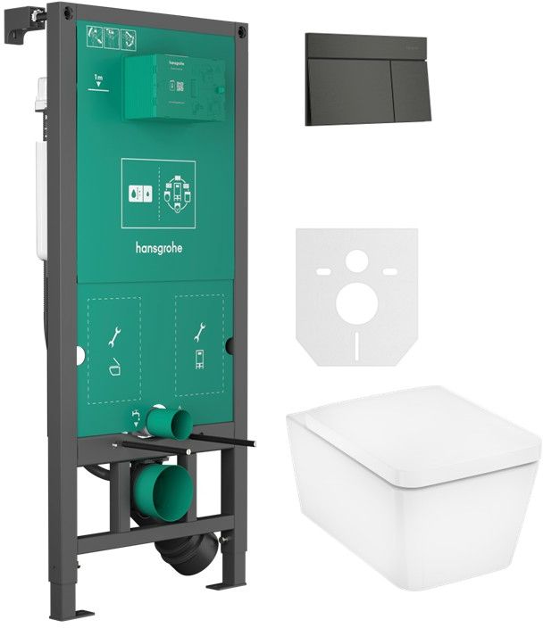 Set WC-Becken mit Absenkautomatik-Sitz Hansgrohe EluPura Q 60293450, Betätigungsplatte Hansgrohe Element E 66003340, 01022180