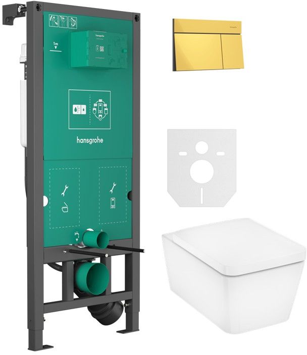 Set WC-Becken mit Absenkautomatik-Sitz Hansgrohe EluPura Q 60293450, Betätigungsplatte Hansgrohe Element E 66003990, 01022180