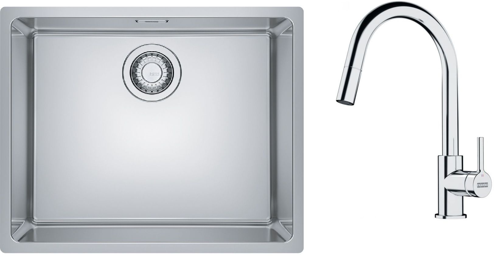 Set Edelstahlspüle Franke Maris 122.0543.996, Küchenarmatur Franke Lina 115.0693.229