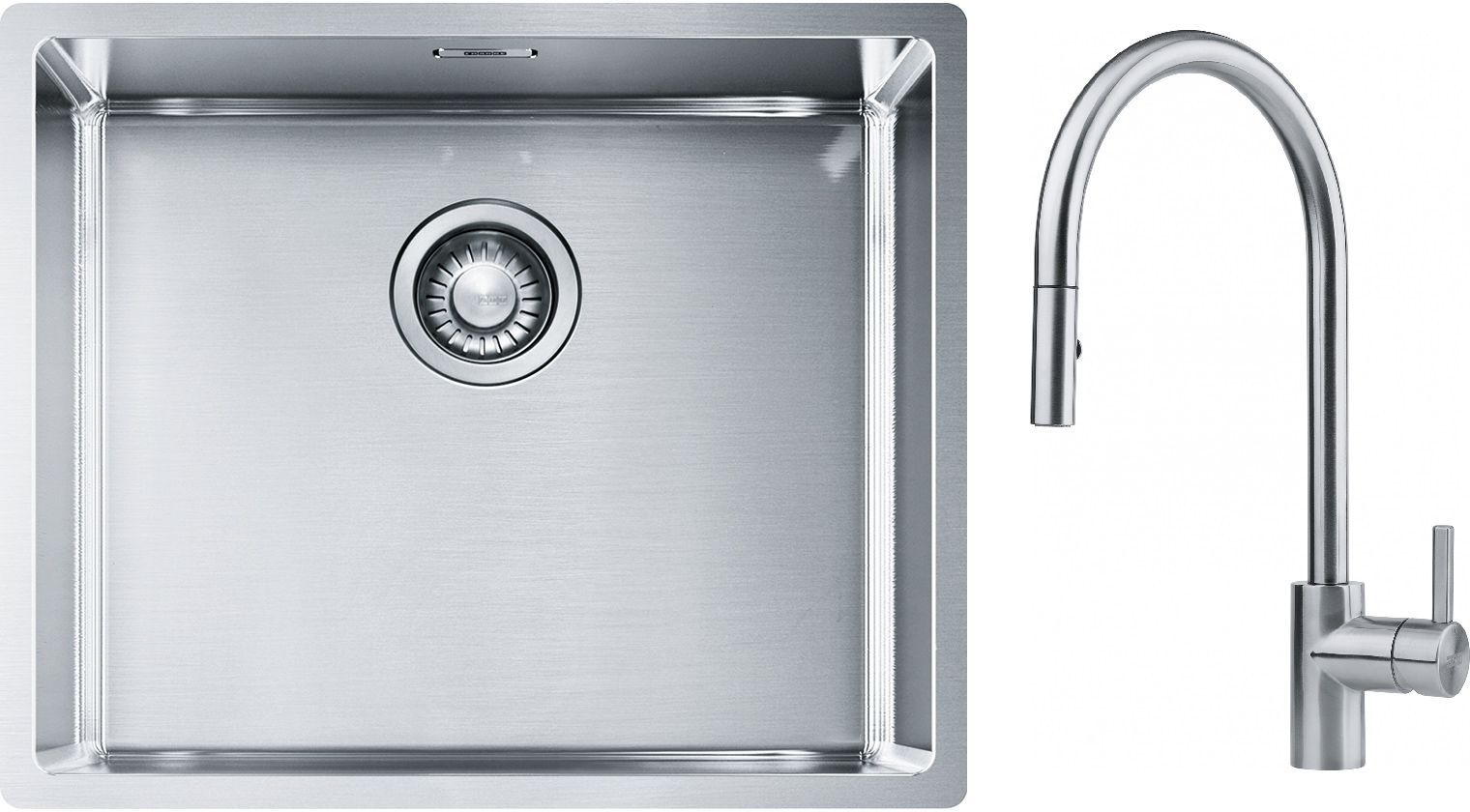 Set Edelstahlspüle Franke Box 127.0453.656, Küchenarmatur Franke Eos 115.0590.045