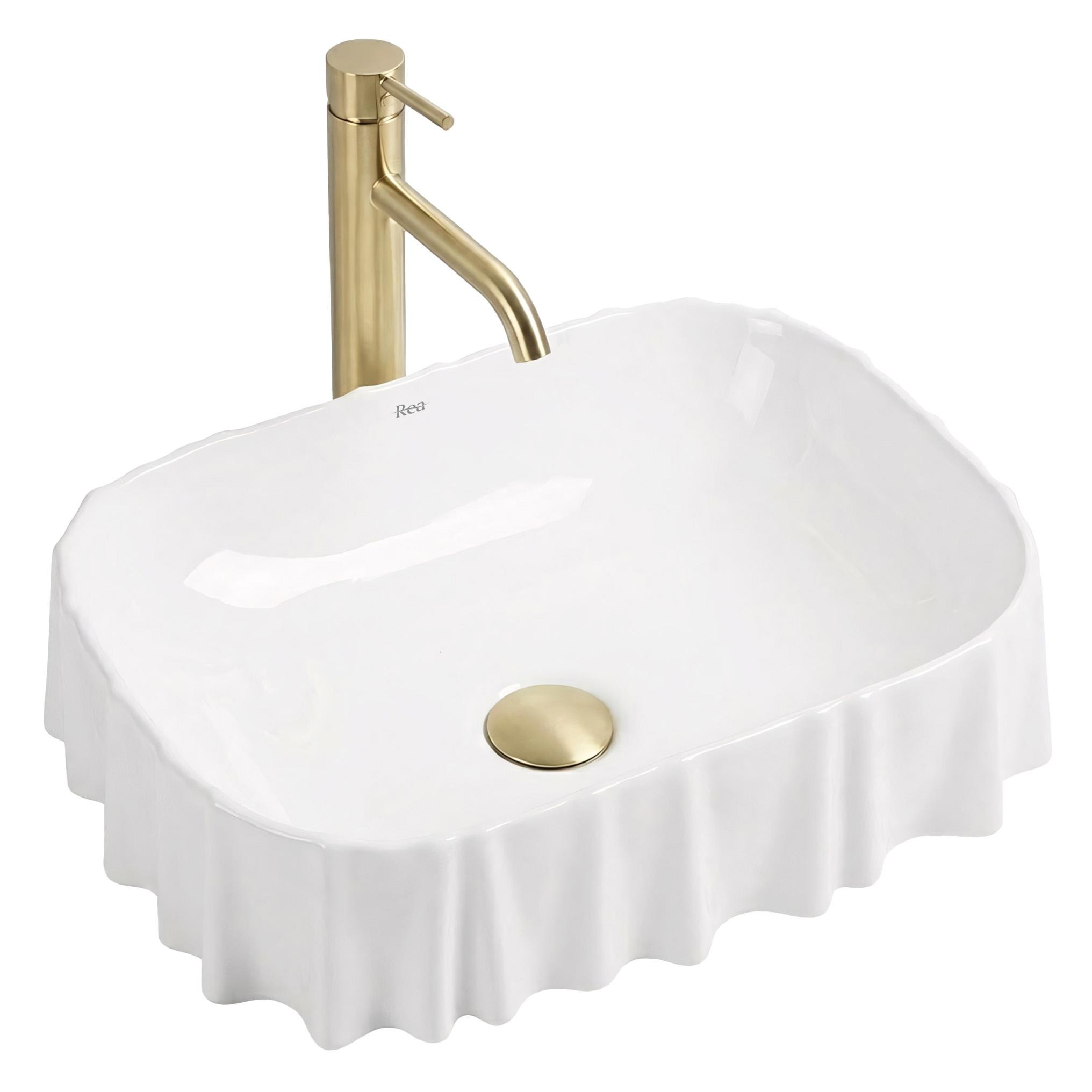 Rea Atria Waschbecken 48x37 cm rechteckig Aufsatzwaschbecken weiß glanz REA-U3503