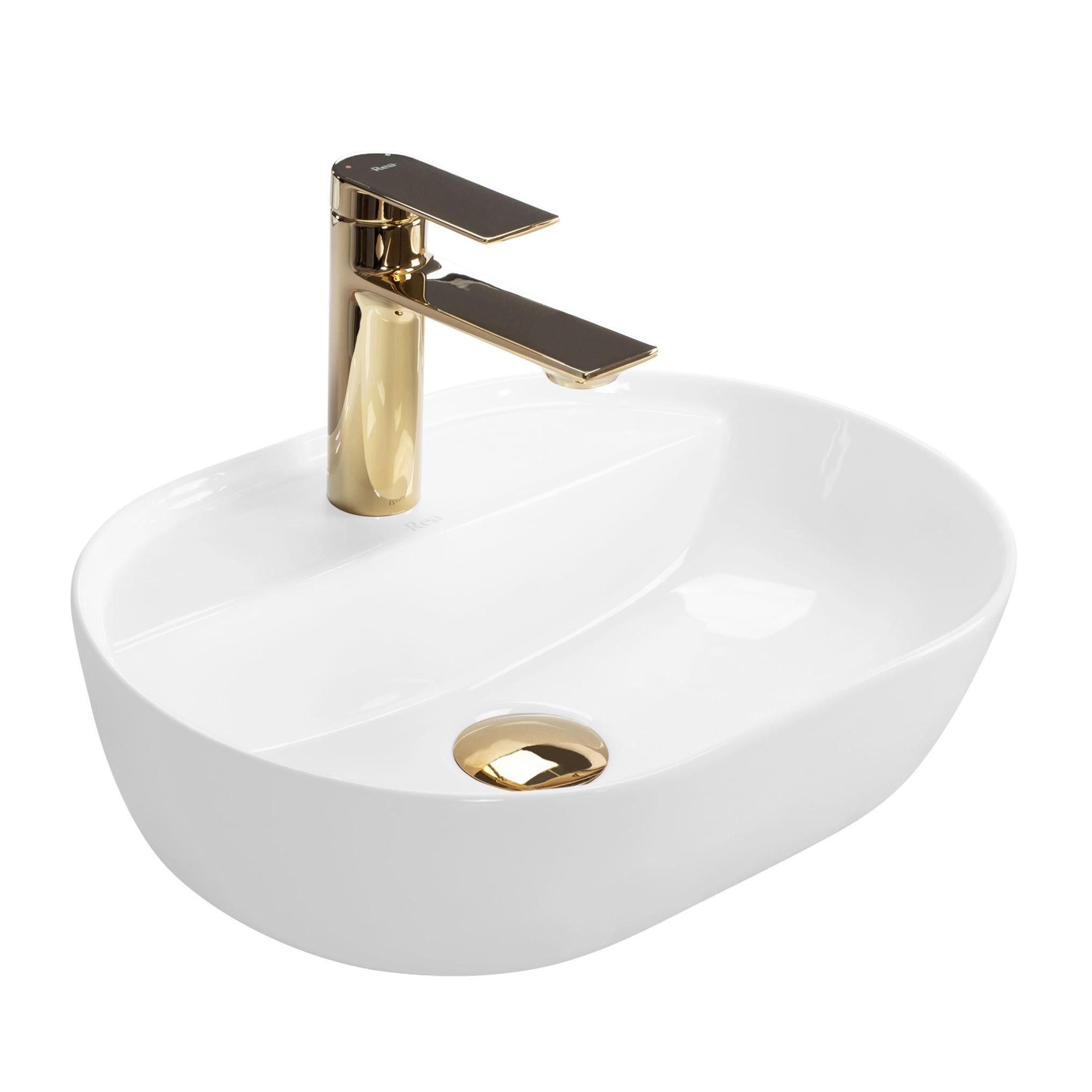 Rea Aura Waschbecken 42x30 cm oval Aufsatzwaschbecken weiß glanz REA-U6617