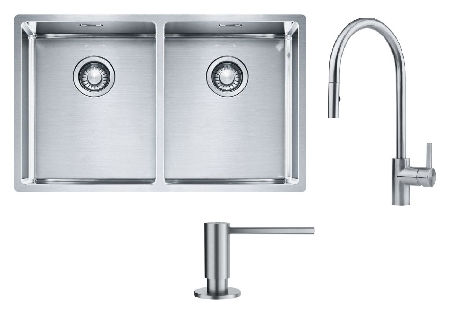 Set Edelstahlspüle Franke Box 127.0370.188, Küchenarmatur Franke Eos 115.0590.045, 112.0717.084
