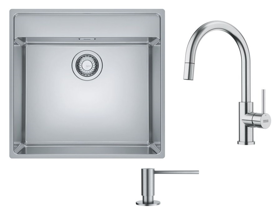 Set Edelstahlspüle Franke Maris 127.0544.022, Küchenarmatur Franke Smart Glenda 115.0747.474, 112.0717.084