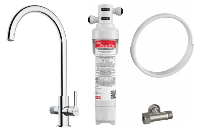 Set Küchenarmatur Franke Lina 120.0730.806, Untertischfilter Franke Clear Water 150.0730.809