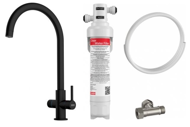 Set Küchenarmatur Franke Lina 120.0730.807, Untertischfilter Franke Clear Water 150.0730.809